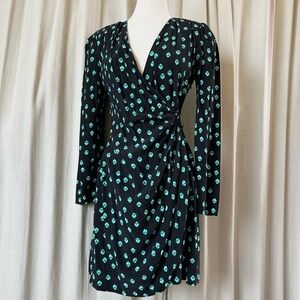 Floral Teal Wrap Dress – Flirty Black Mini with Long Sleeves